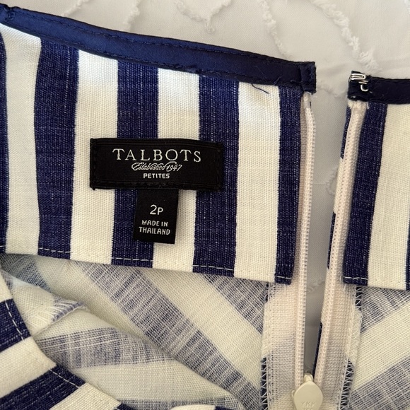 Talbots Navy and White Chevron Fit & Flare Tea Length Dress - Picture 6 of 7